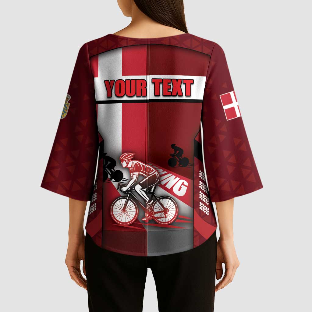 Personalized Denmark Cycling Kimono Sleeve Blouse Sporty Style Red - Wonder Print Shop