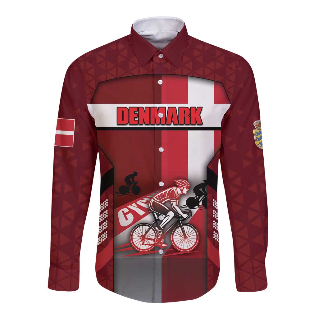 Personalized Denmark Cycling Long Sleeve Button Shirt Sporty Style Red - Wonder Print Shop