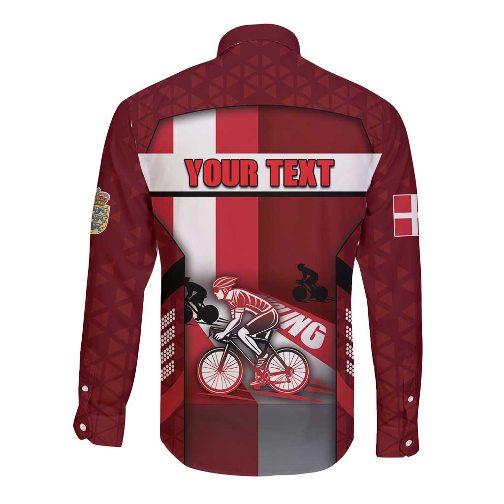 Personalized Denmark Cycling Long Sleeve Button Shirt Sporty Style Red - Wonder Print Shop