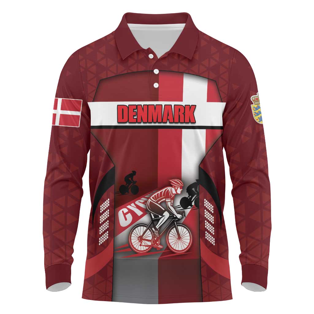 Personalized Denmark Cycling Long Sleeve Polo Shirt Sporty Style Red - Wonder Print Shop