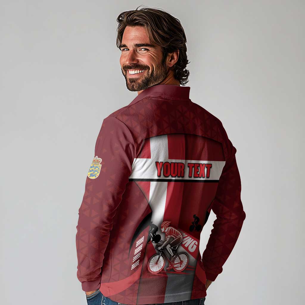 Personalized Denmark Cycling Long Sleeve Polo Shirt Sporty Style Red - Wonder Print Shop
