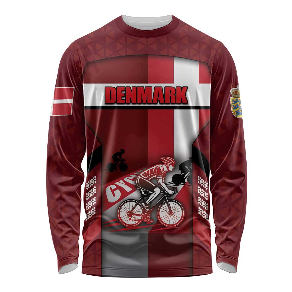 Personalized Denmark Cycling Long Sleeve Shirt Sporty Style Red - Wonder Print Shop