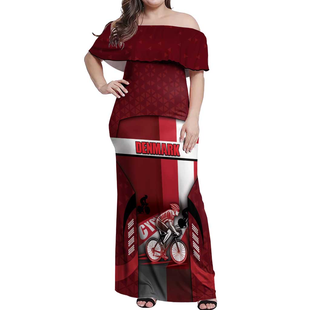 Personalized Denmark Cycling Off Shoulder Maxi Dress Sporty Style Red - Wonder Print Shop