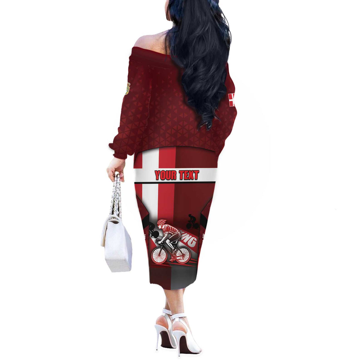 Personalized Denmark Cycling Off The Shoulder Long Sleeve Dress Sporty Style Red - Wonder Print Shop