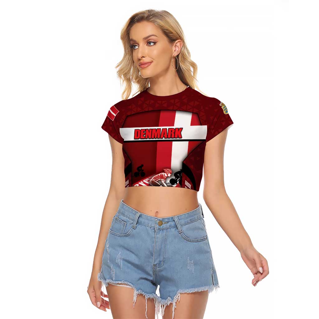 Personalized Denmark Cycling Raglan Cropped T Shirt Sporty Style Red - Wonder Print Shop