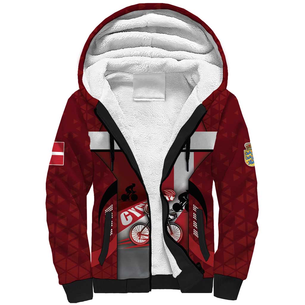 Personalized Denmark Cycling Sherpa Hoodie Sporty Style Red - Wonder Print Shop