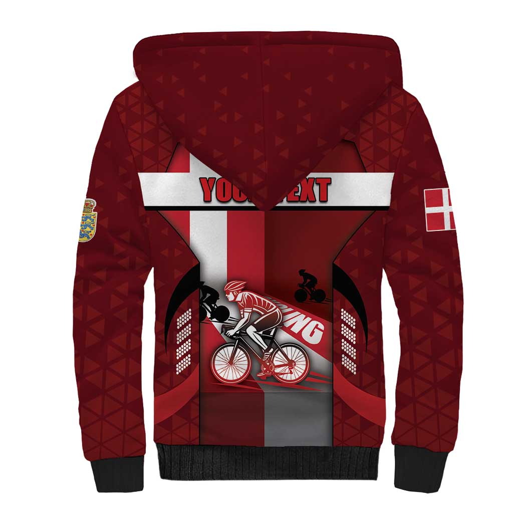 Personalized Denmark Cycling Sherpa Hoodie Sporty Style Red - Wonder Print Shop