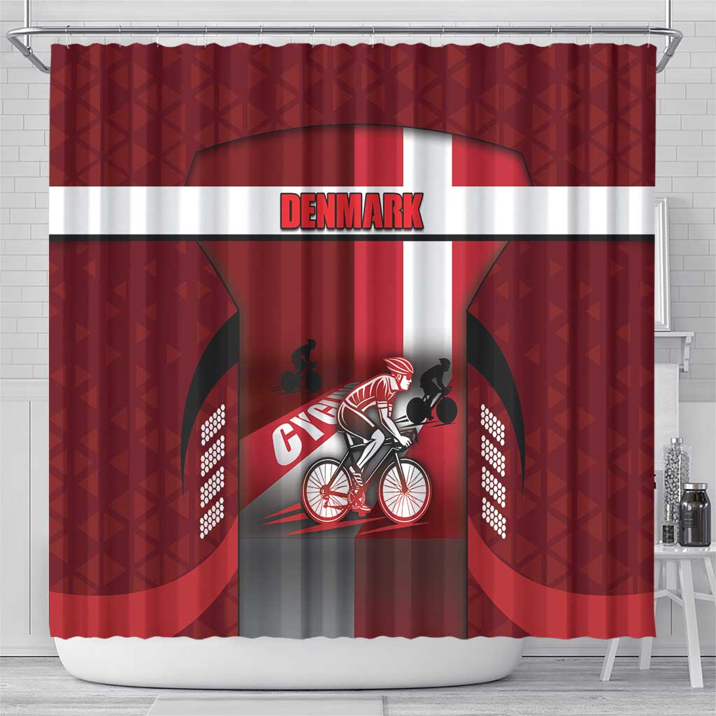 Denmark Cycling Shower Curtain Sporty Style Red - Wonder Print Shop