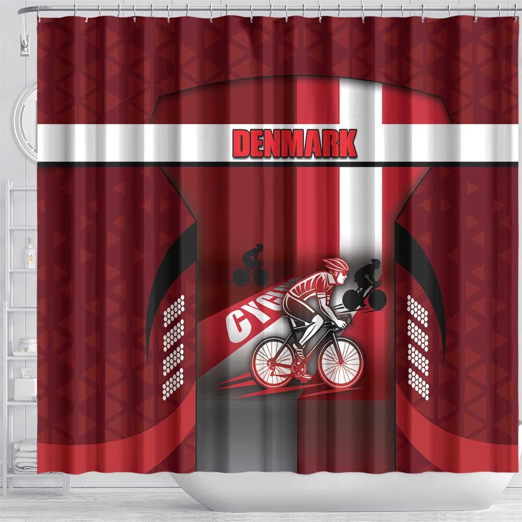 Denmark Cycling Shower Curtain Sporty Style Red - Wonder Print Shop