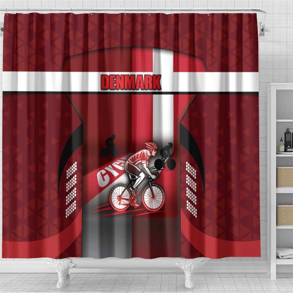 Denmark Cycling Shower Curtain Sporty Style Red - Wonder Print Shop