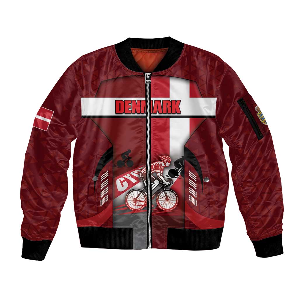 Personalized Denmark Cycling Sleeve Zip Bomber Jacket Sporty Style Red - Wonder Print Shop