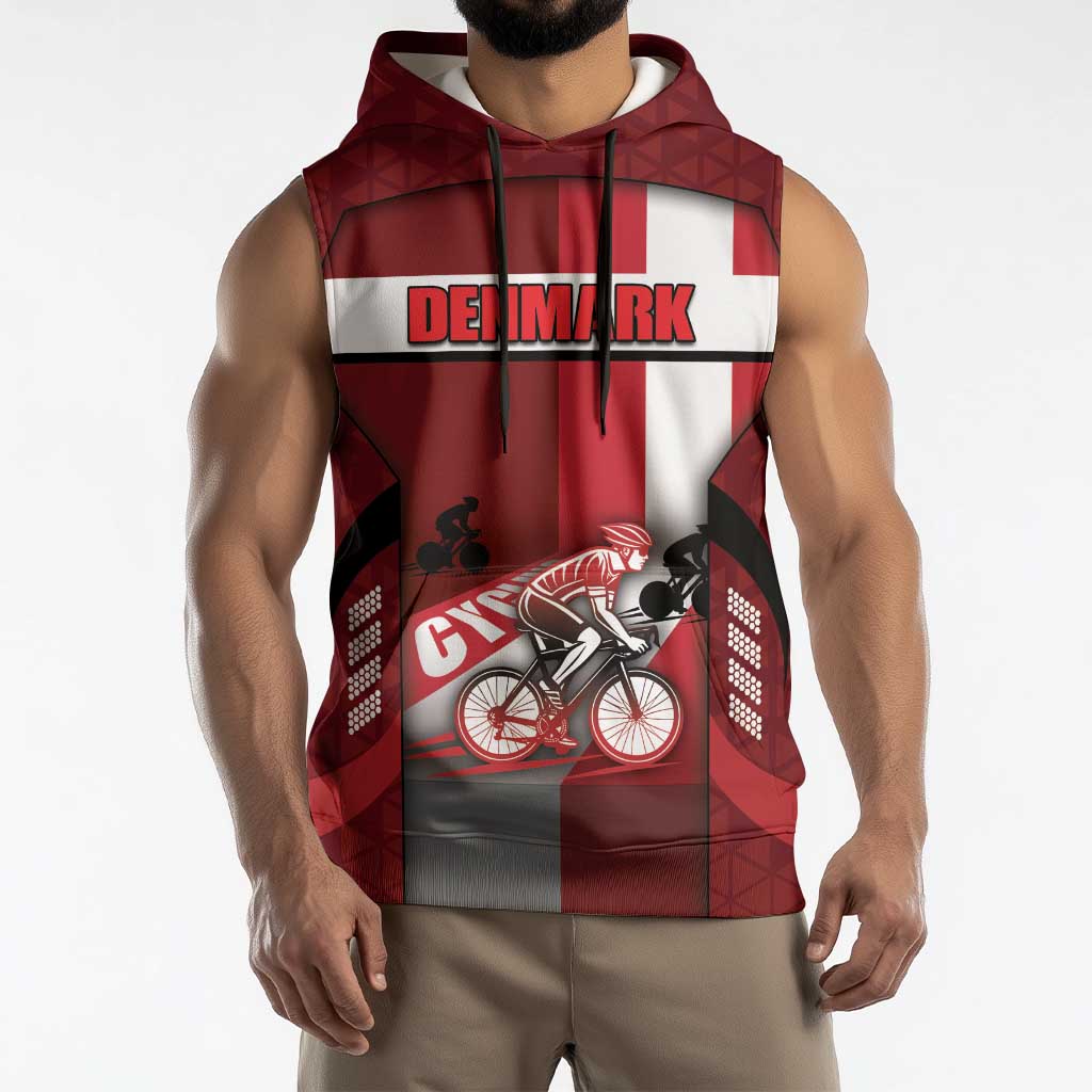 Personalized Denmark Cycling Sleeveless Hoodie Sporty Style Red - Wonder Print Shop