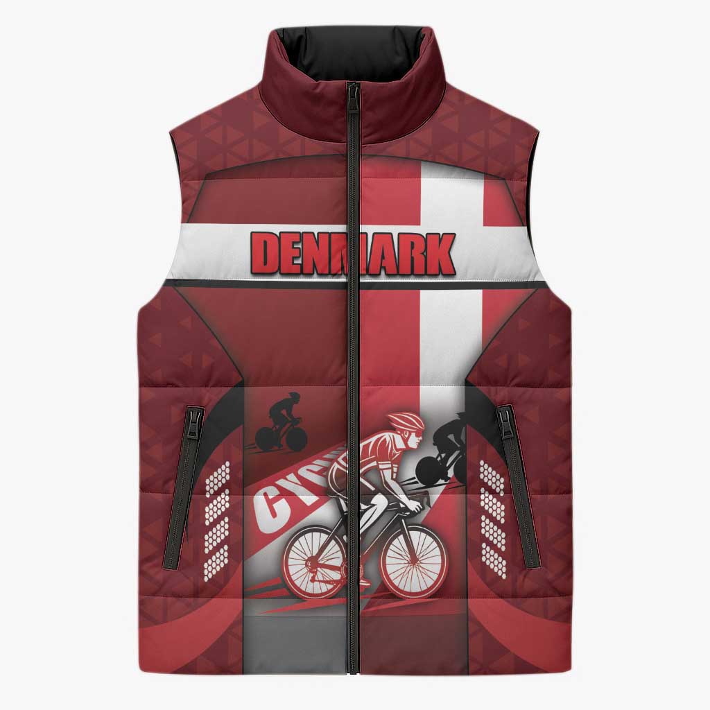 Personalized Denmark Cycling Sleeveless Puffer Jacket Sporty Style Red - Wonder Print Shop