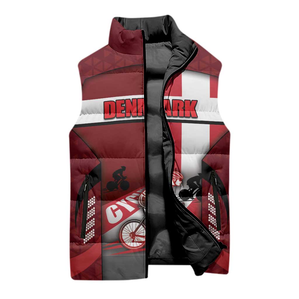 Personalized Denmark Cycling Sleeveless Puffer Jacket Sporty Style Red - Wonder Print Shop
