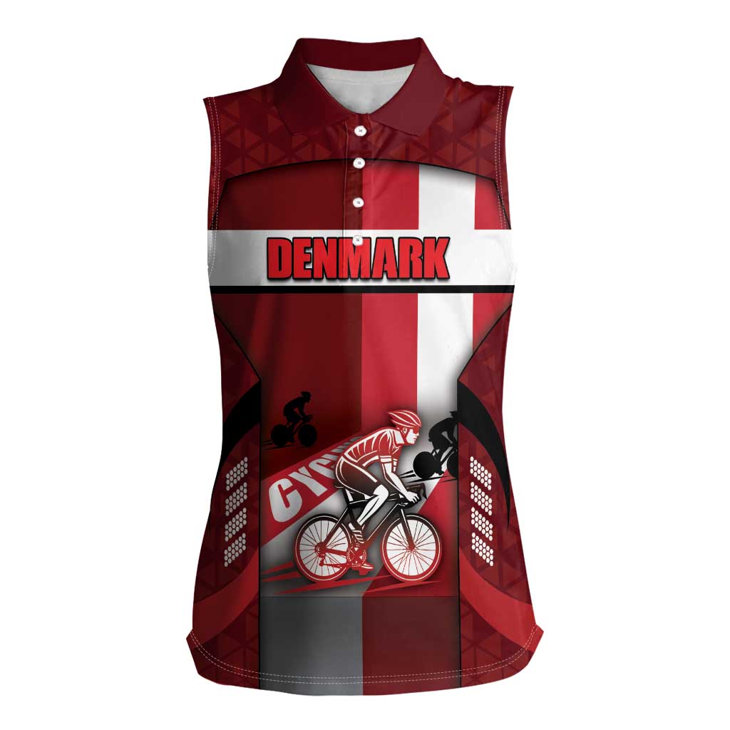 Personalized Denmark Cycling Women Sleeveless Polo Shirt Sporty Style Red - Wonder Print Shop