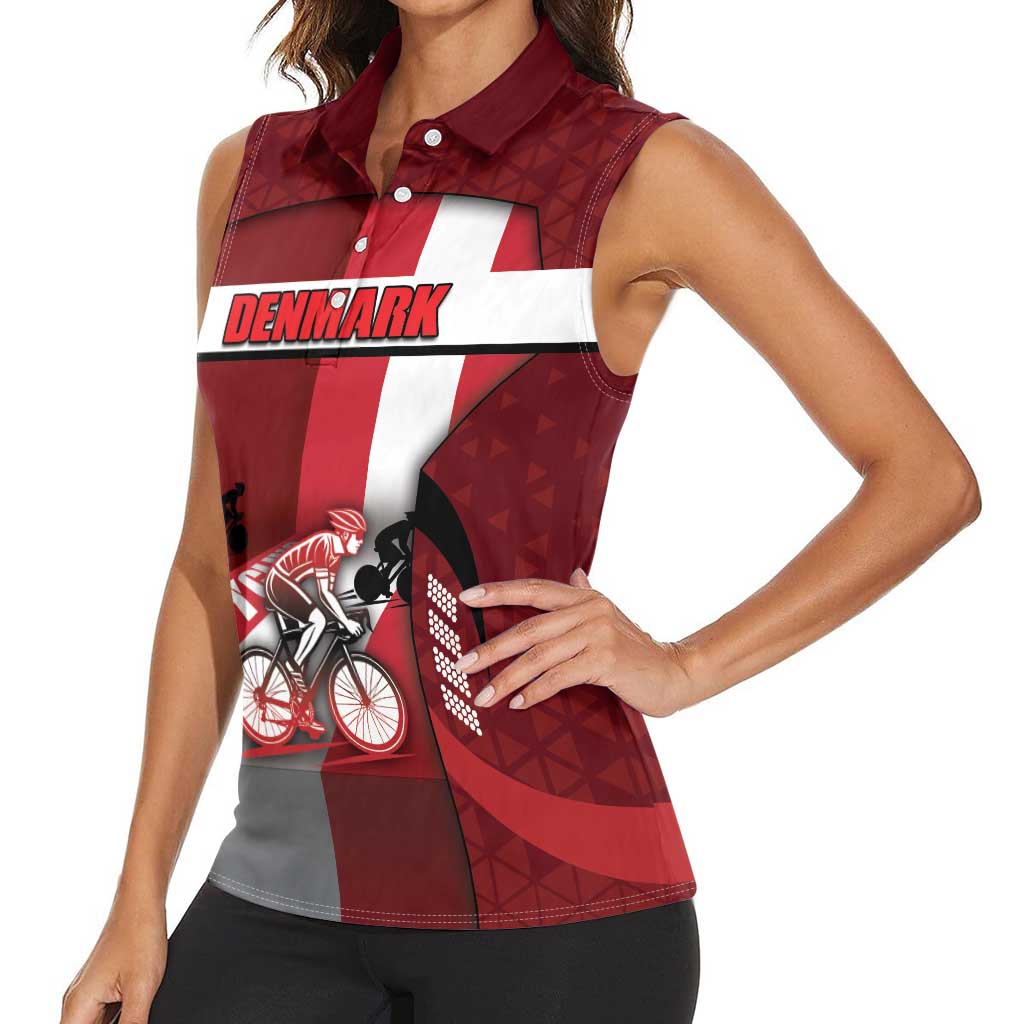 Personalized Denmark Cycling Women Sleeveless Polo Shirt Sporty Style Red - Wonder Print Shop