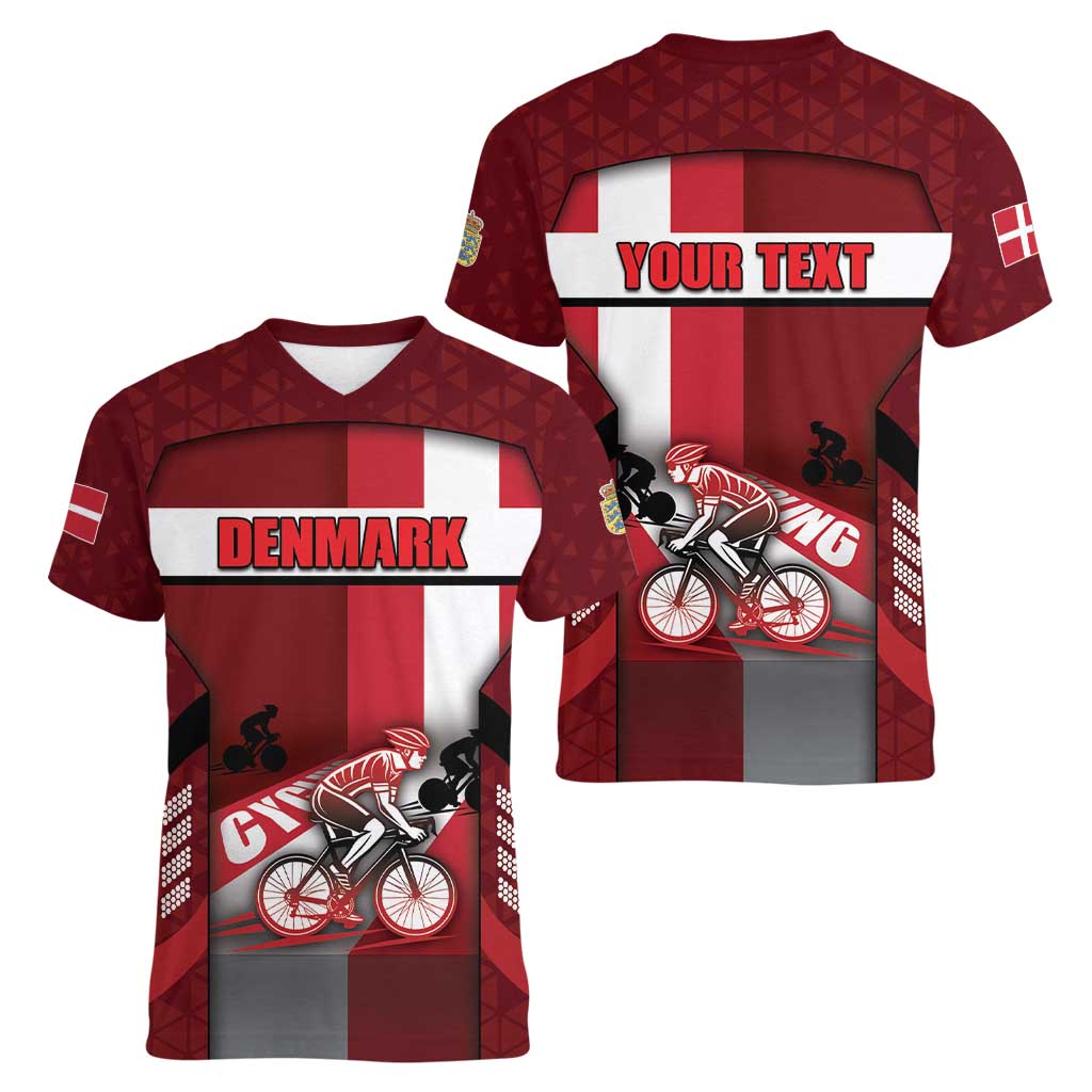 Personalized Denmark Cycling Women V-Neck T-Shirt Sporty Style Red - Wonder Print Shop