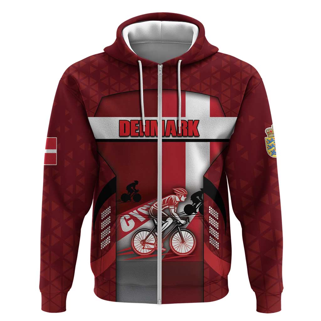 Personalized Denmark Cycling Zip Hoodie Sporty Style Red - Wonder Print Shop