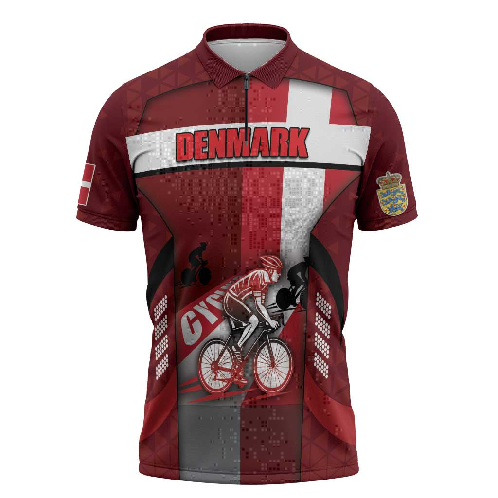 Personalized Denmark Cycling Zipper Polo Shirt Sporty Style Red - Wonder Print Shop