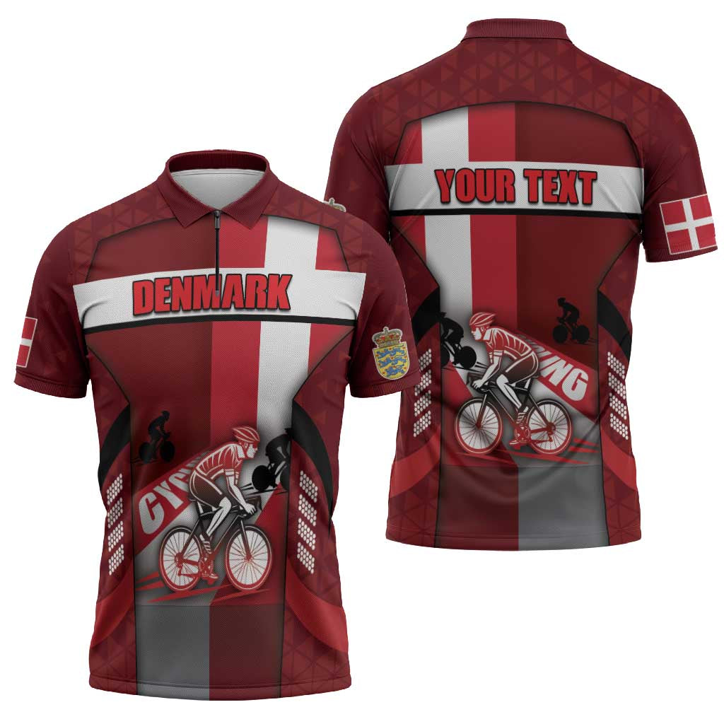 Personalized Denmark Cycling Zipper Polo Shirt Sporty Style Red - Wonder Print Shop