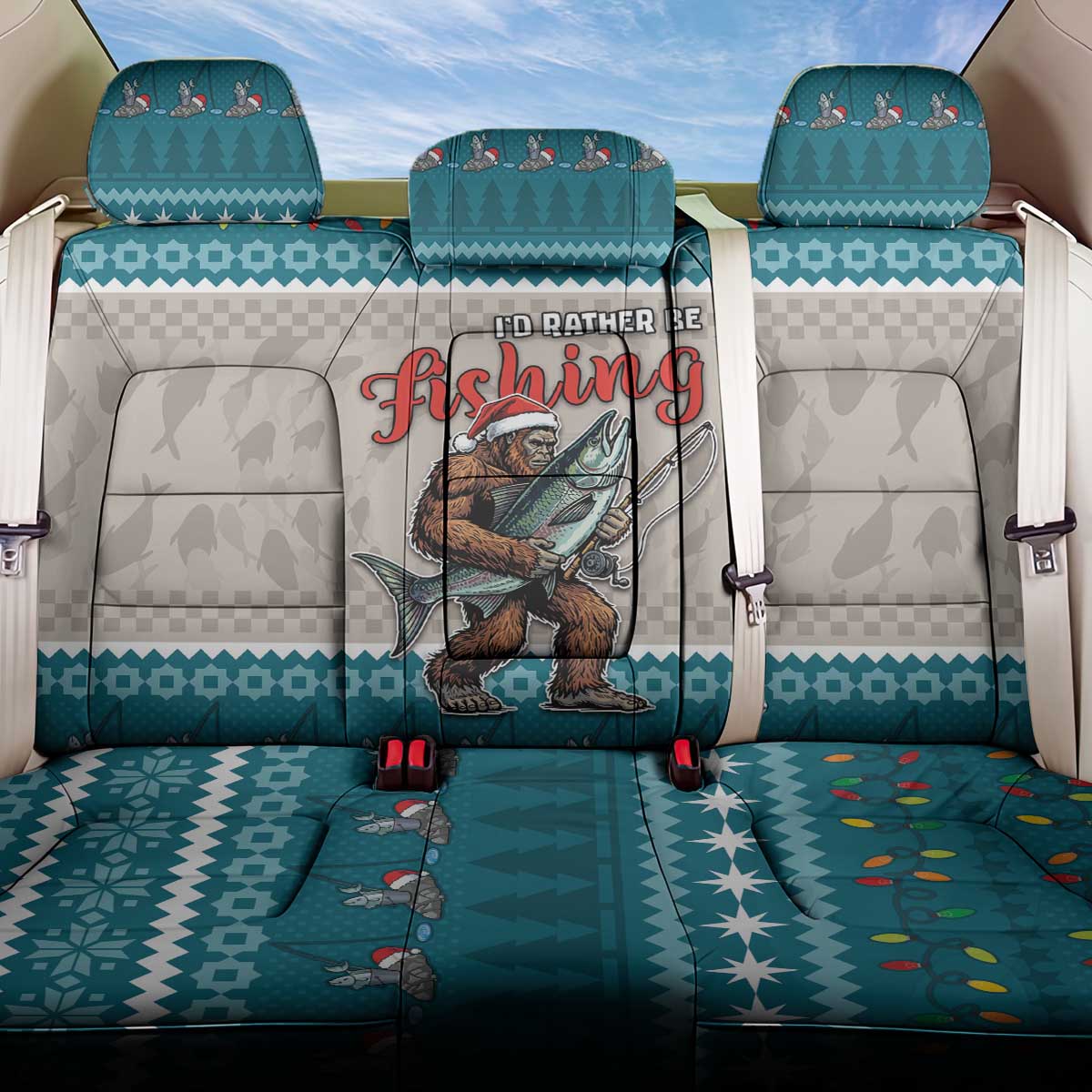 Bigfoot Fishing Christmas Back Car Seat Cover Funny Style - Wonder Print Shop