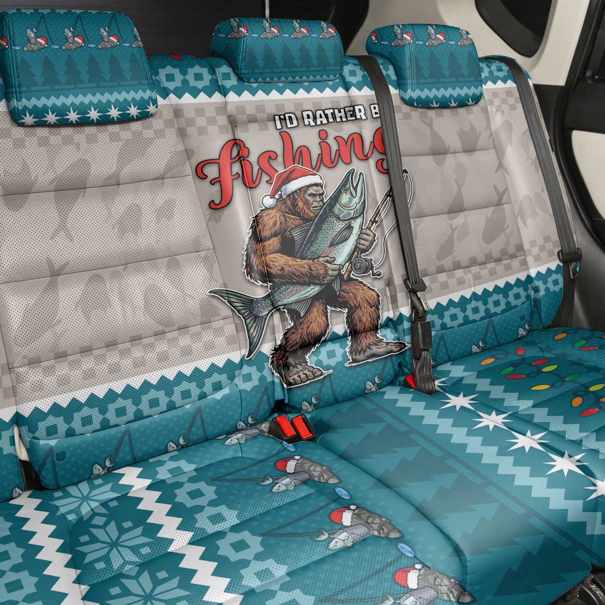 Bigfoot Fishing Christmas Back Car Seat Cover Funny Style - Wonder Print Shop