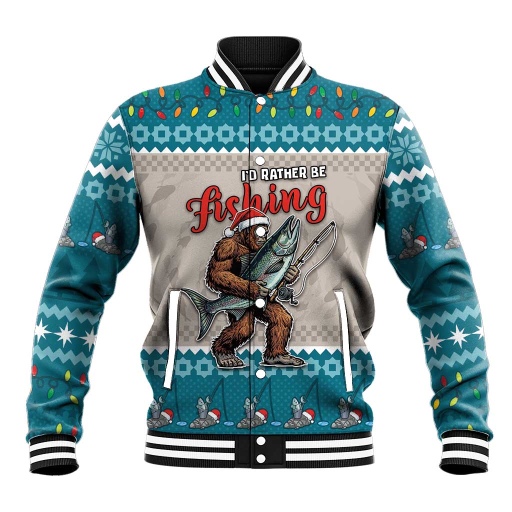 Bigfoot Fishing Christmas Baseball Jacket Funny Style - Wonder Print Shop