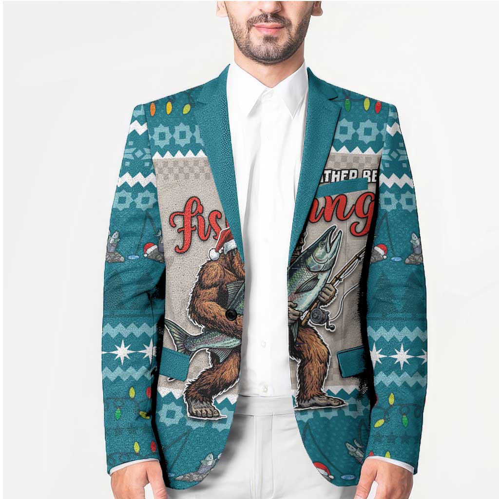 Bigfoot Fishing Christmas Blazer Funny Style - Wonder Print Shop
