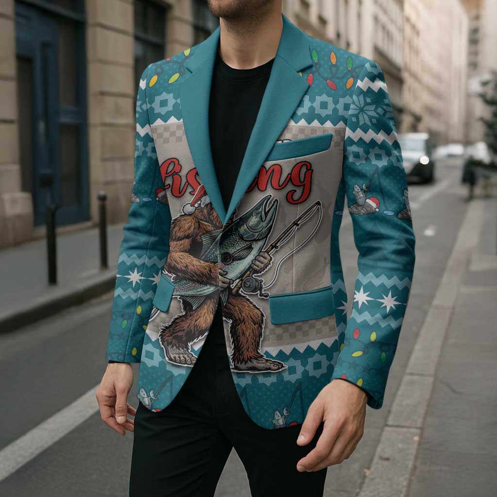 Bigfoot Fishing Christmas Blazer Funny Style - Wonder Print Shop