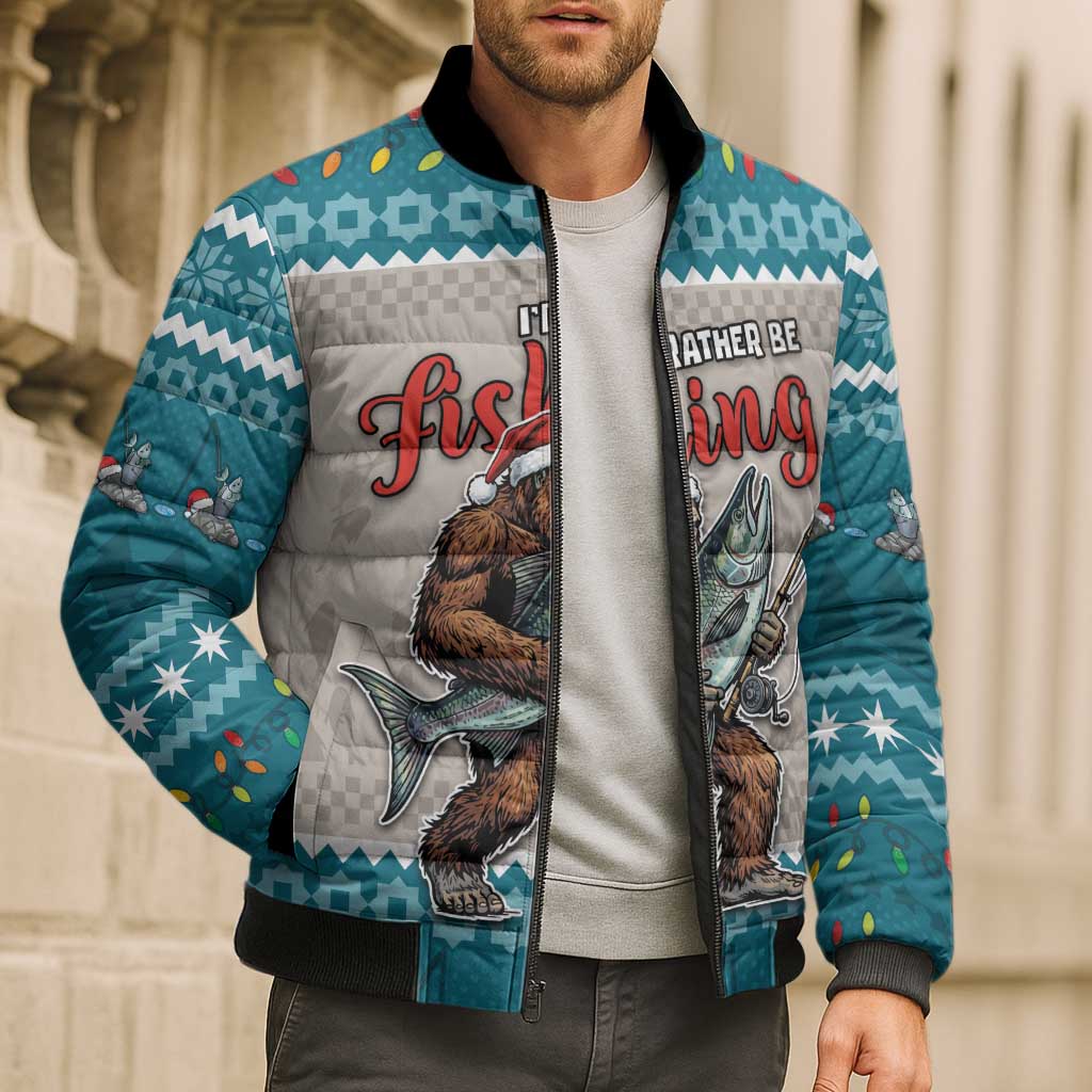 Bigfoot Fishing Christmas Bomber Puffer Jacket Funny Style - Wonder Print Shop