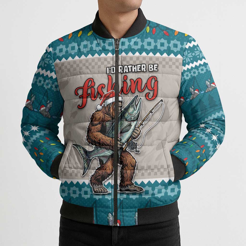 Bigfoot Fishing Christmas Bomber Puffer Jacket Funny Style - Wonder Print Shop