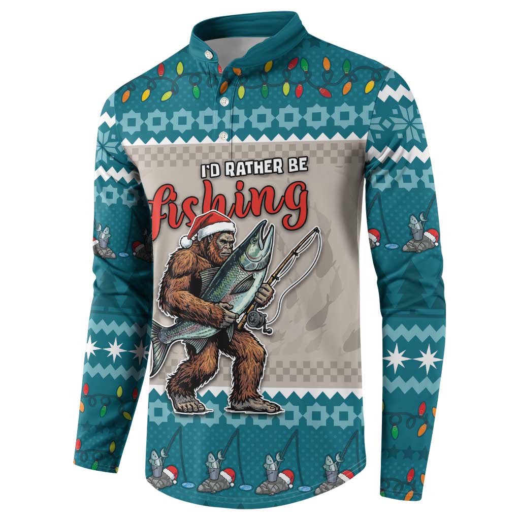Bigfoot Fishing Christmas Button Sweatshirt Funny Style - Wonder Print Shop