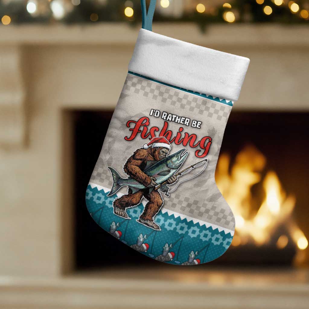 Fishing Christmas Stocking Bigfoot Xmas Funny Style - Wonder Print Shop