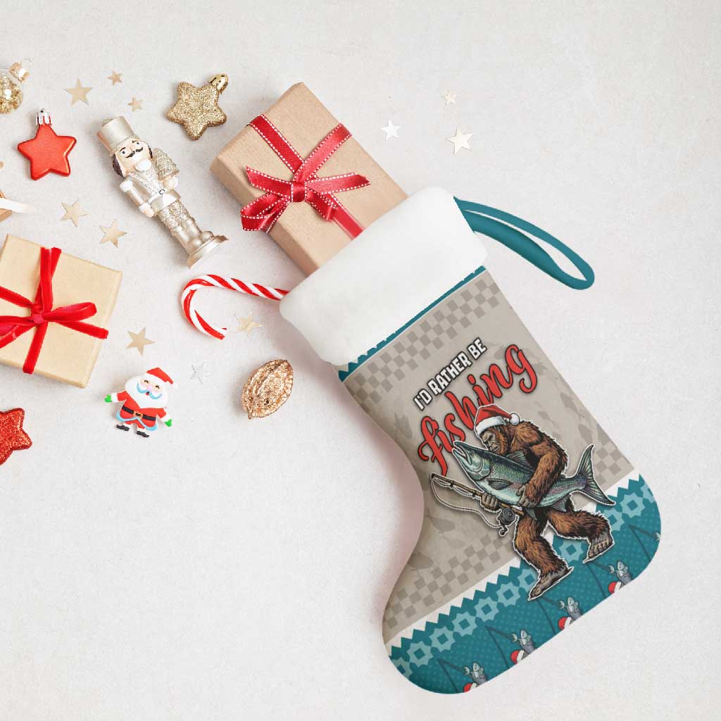 Fishing Christmas Stocking Bigfoot Xmas Funny Style - Wonder Print Shop