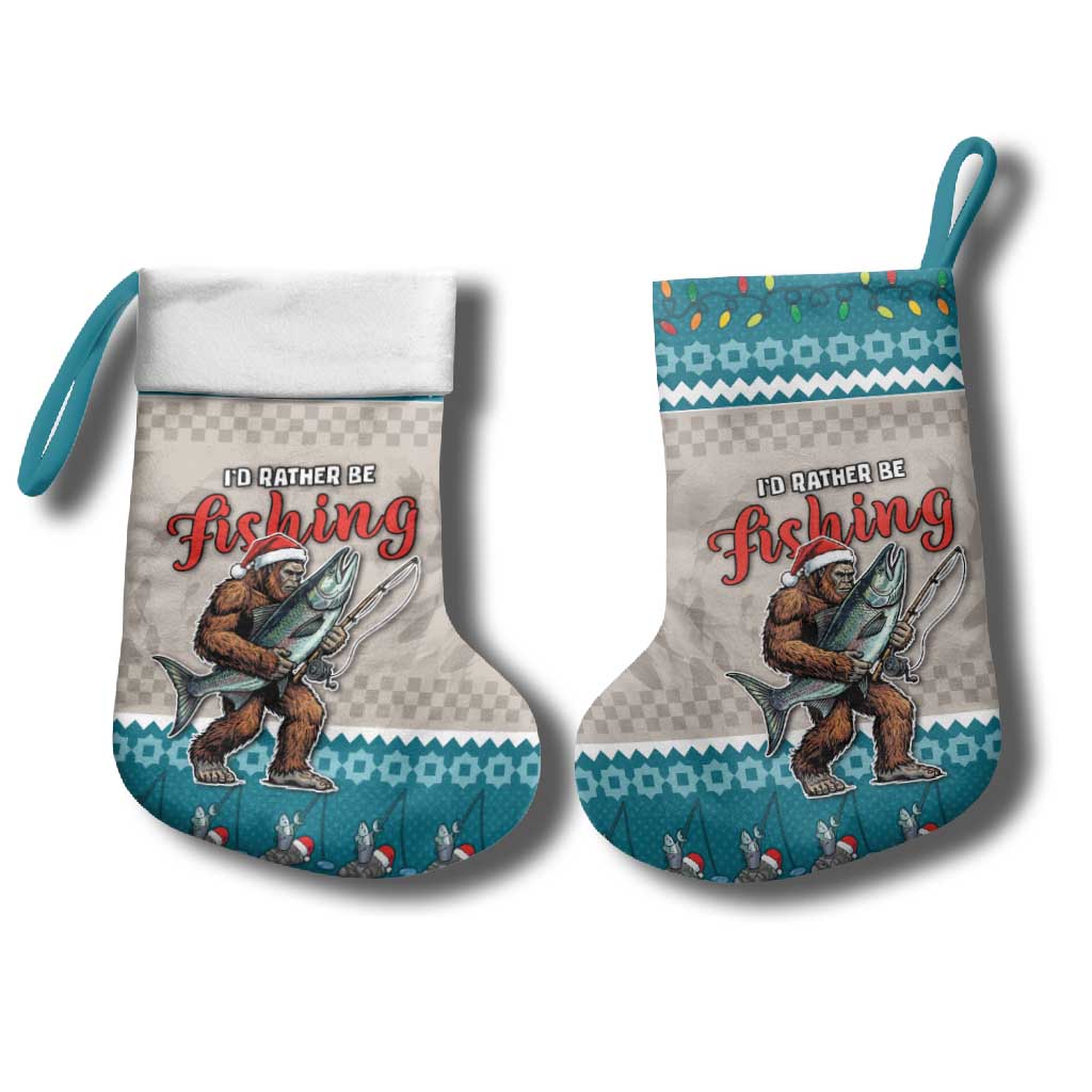 Fishing Christmas Stocking Bigfoot Xmas Funny Style - Wonder Print Shop