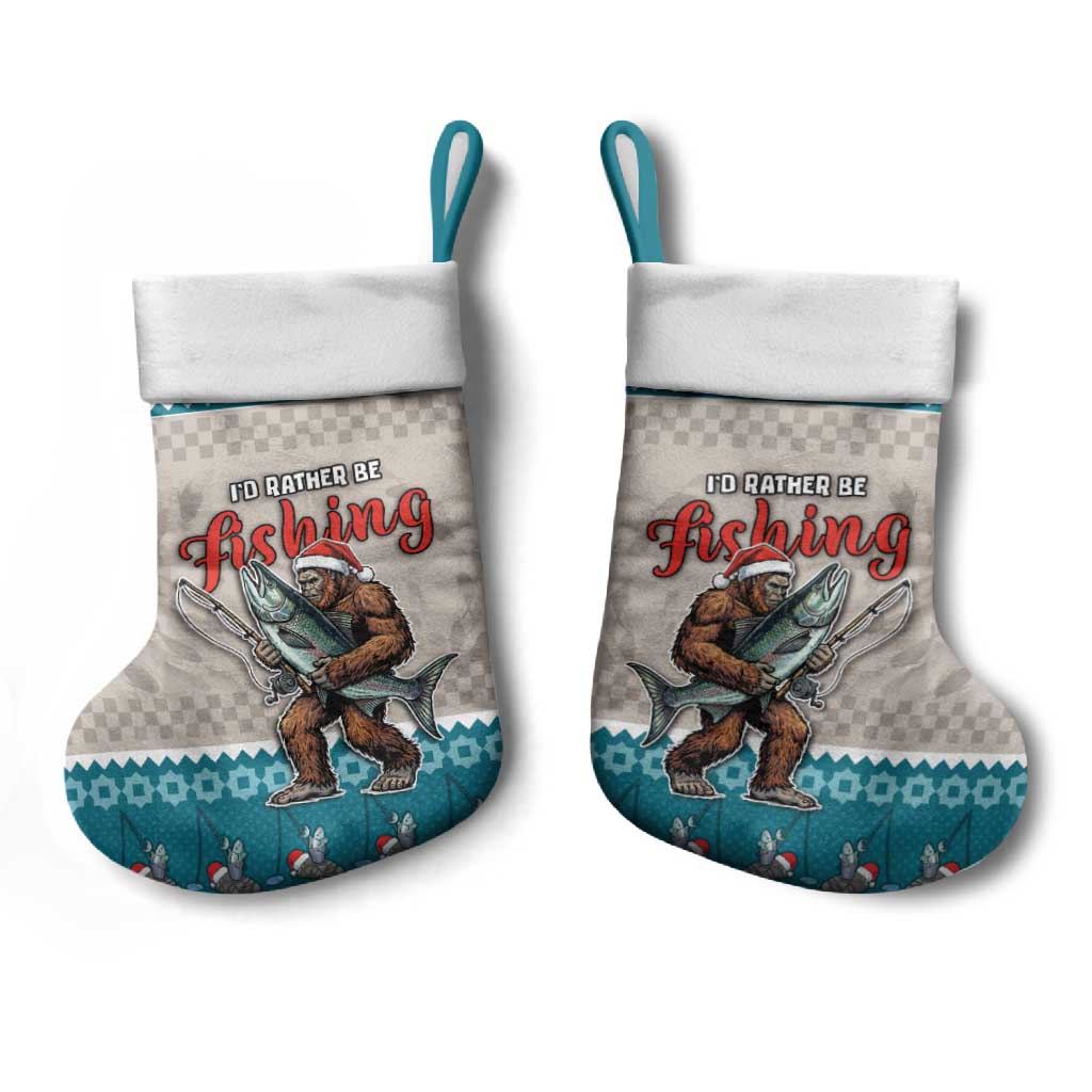 Fishing Christmas Stocking Bigfoot Xmas Funny Style - Wonder Print Shop