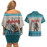 Bigfoot Fishing Christmas Couples Matching Off Shoulder Short Dress and Hawaiian Shirt Funny Style - Wonder Print Shop