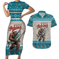 Bigfoot Fishing Christmas Couples Matching Short Sleeve Bodycon Dress and Hawaiian Shirt Funny Style - Wonder Print Shop