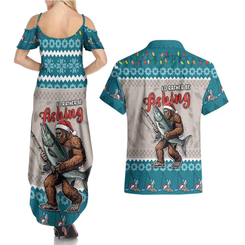 Bigfoot Fishing Christmas Couples Matching Summer Maxi Dress and Hawaiian Shirt Funny Style - Wonder Print Shop