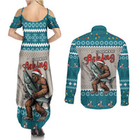 Bigfoot Fishing Christmas Couples Matching Summer Maxi Dress and Long Sleeve Button Shirt Funny Style - Wonder Print Shop