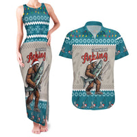 Bigfoot Fishing Christmas Couples Matching Tank Maxi Dress and Hawaiian Shirt Funny Style - Wonder Print Shop