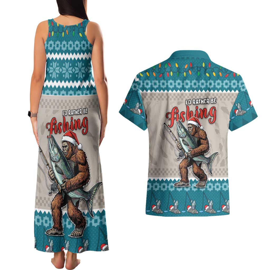 Bigfoot Fishing Christmas Couples Matching Tank Maxi Dress and Hawaiian Shirt Funny Style - Wonder Print Shop