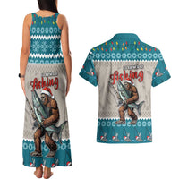 Bigfoot Fishing Christmas Couples Matching Tank Maxi Dress and Hawaiian Shirt Funny Style - Wonder Print Shop