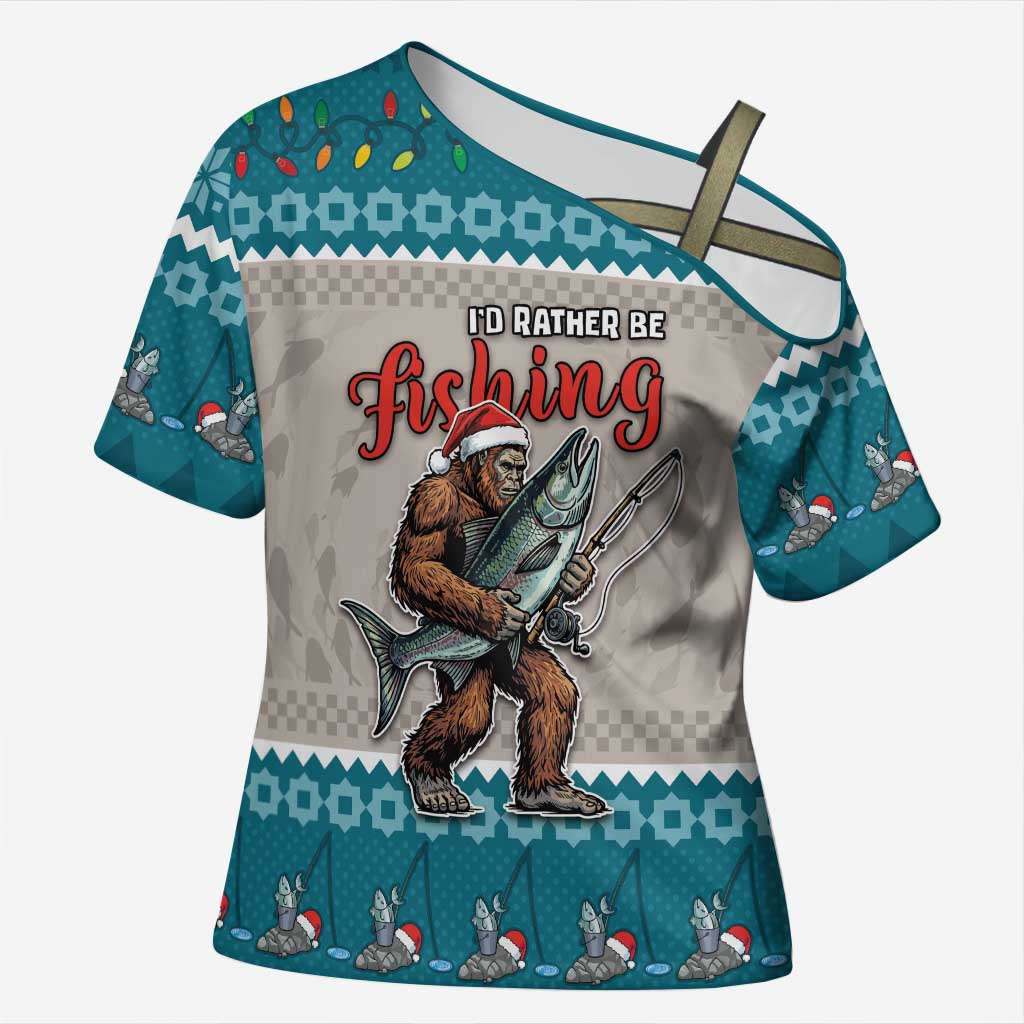 Bigfoot Fishing Christmas Cross Shoulder Shirt Funny Style - Wonder Print Shop