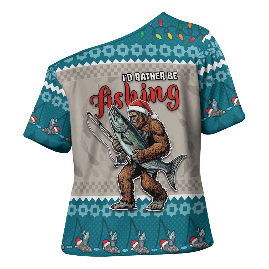 Bigfoot Fishing Christmas Cross Shoulder Shirt Funny Style - Wonder Print Shop