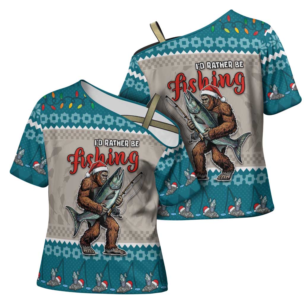 Bigfoot Fishing Christmas Cross Shoulder Shirt Funny Style - Wonder Print Shop