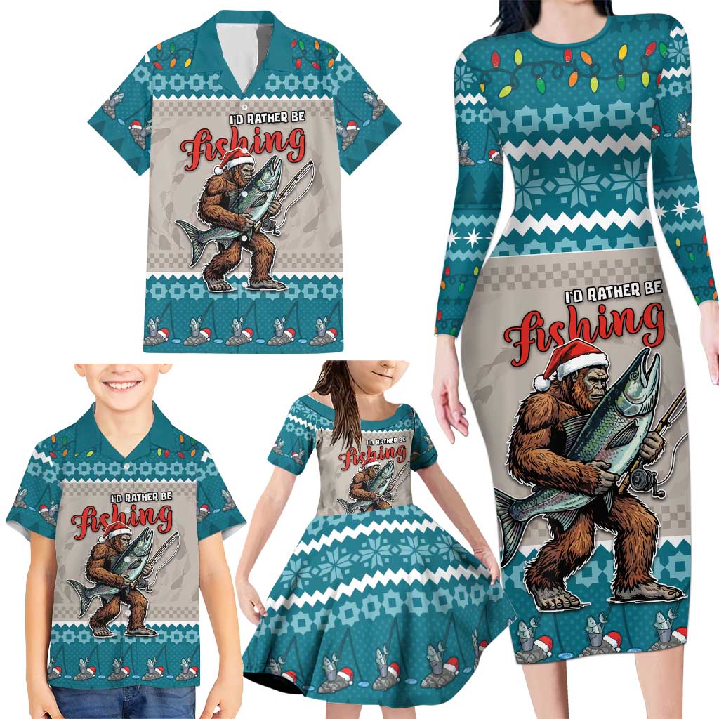 Bigfoot Fishing Christmas Family Matching Long Sleeve Bodycon Dress and Hawaiian Shirt Funny Style - Wonder Print Shop