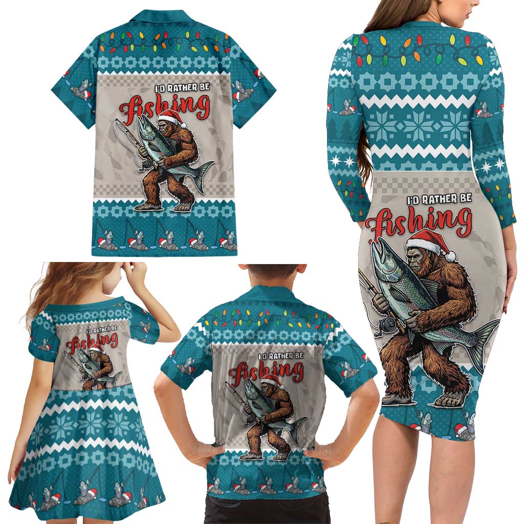 Bigfoot Fishing Christmas Family Matching Long Sleeve Bodycon Dress and Hawaiian Shirt Funny Style - Wonder Print Shop