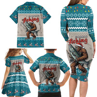 Bigfoot Fishing Christmas Family Matching Long Sleeve Bodycon Dress and Hawaiian Shirt Funny Style - Wonder Print Shop