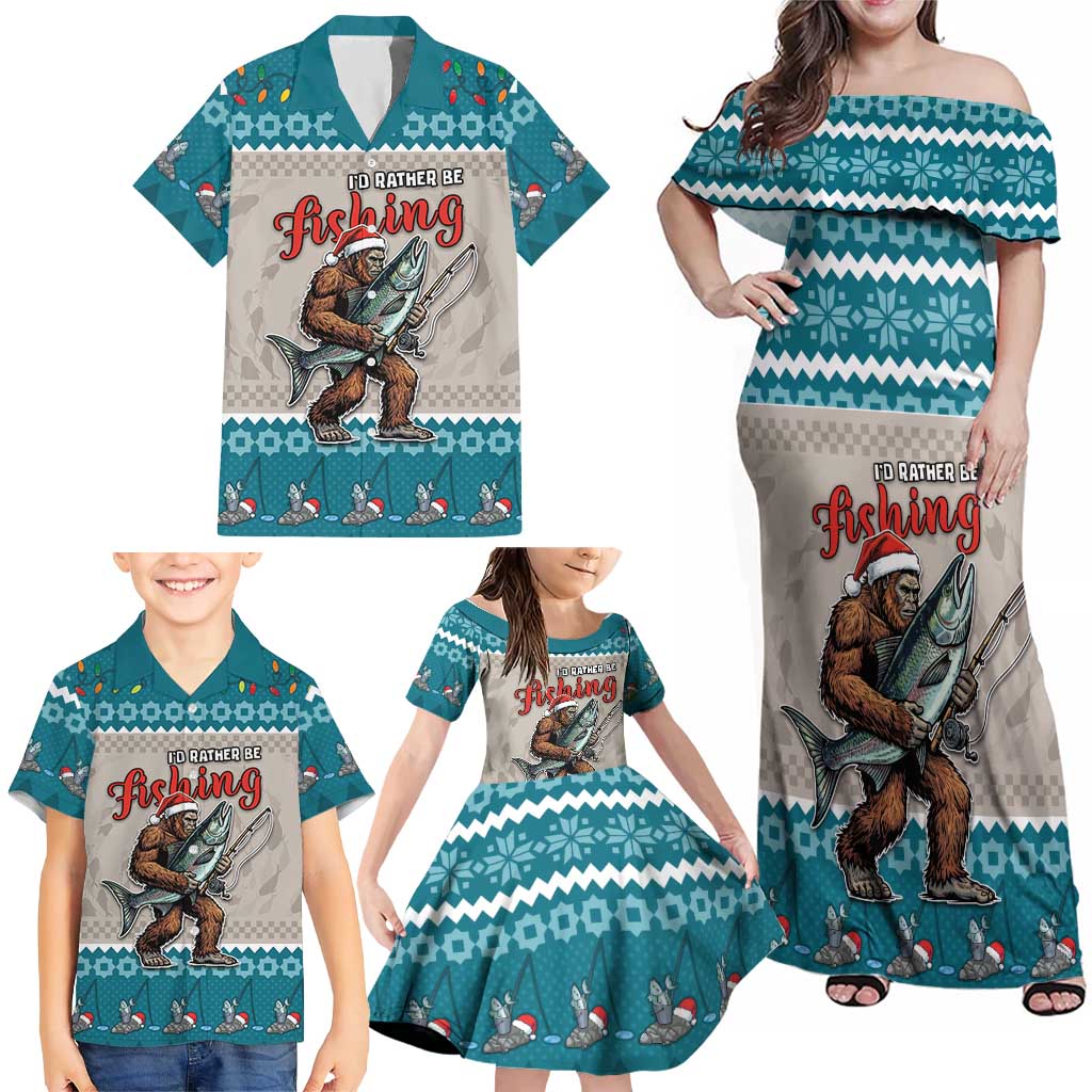 Bigfoot Fishing Christmas Family Matching Off Shoulder Maxi Dress and Hawaiian Shirt Funny Style - Wonder Print Shop